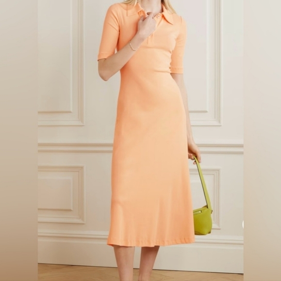Rosetta Getty Peach Tangerine Polo Midi Dress S NWOT - Picture 1 of 9